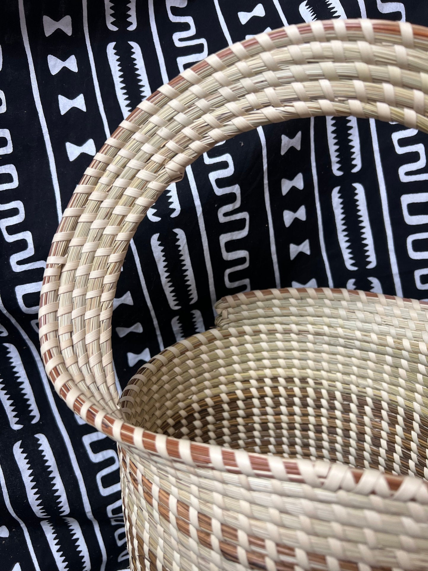 Gullah One of a Kind Twist Handle  Oval Sweetgrass Basket made in charleston South Carolina in Gullah/Geechee sewing style