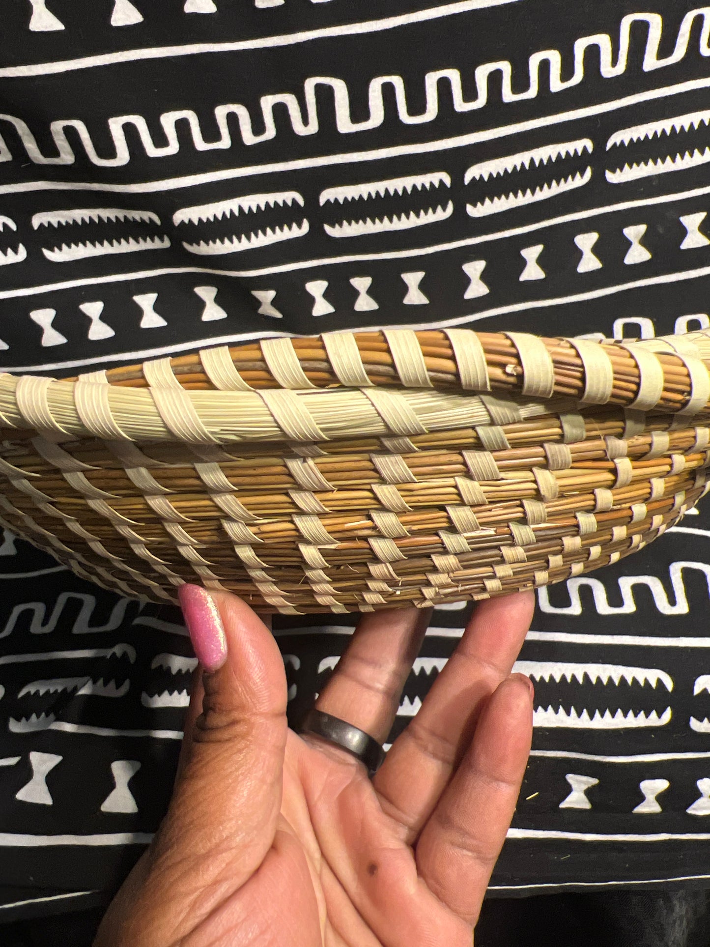 Gullah Wrapped Bread Basket with sweetgrass and bulrush braided edge