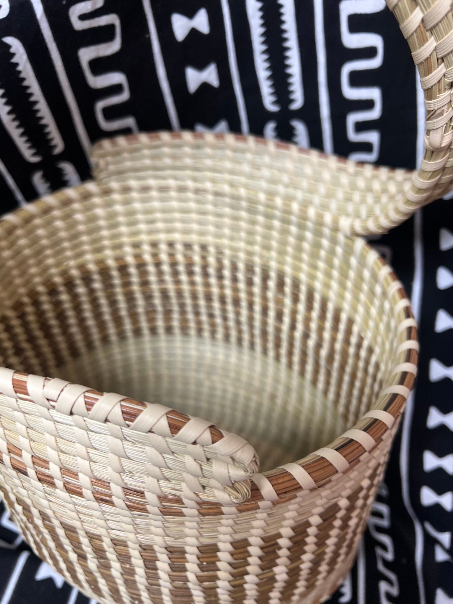 Gullah One of a Kind Twist Handle  Oval Sweetgrass Basket made in charleston South Carolina in Gullah/Geechee sewing style